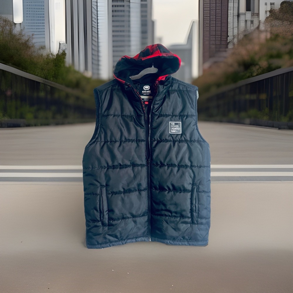 Ecko Unltd. Puffer Vest  Lg Black Full Zip Up Quilted Sleeveless Y2K Raw & Uncut - Picture 10 of 15